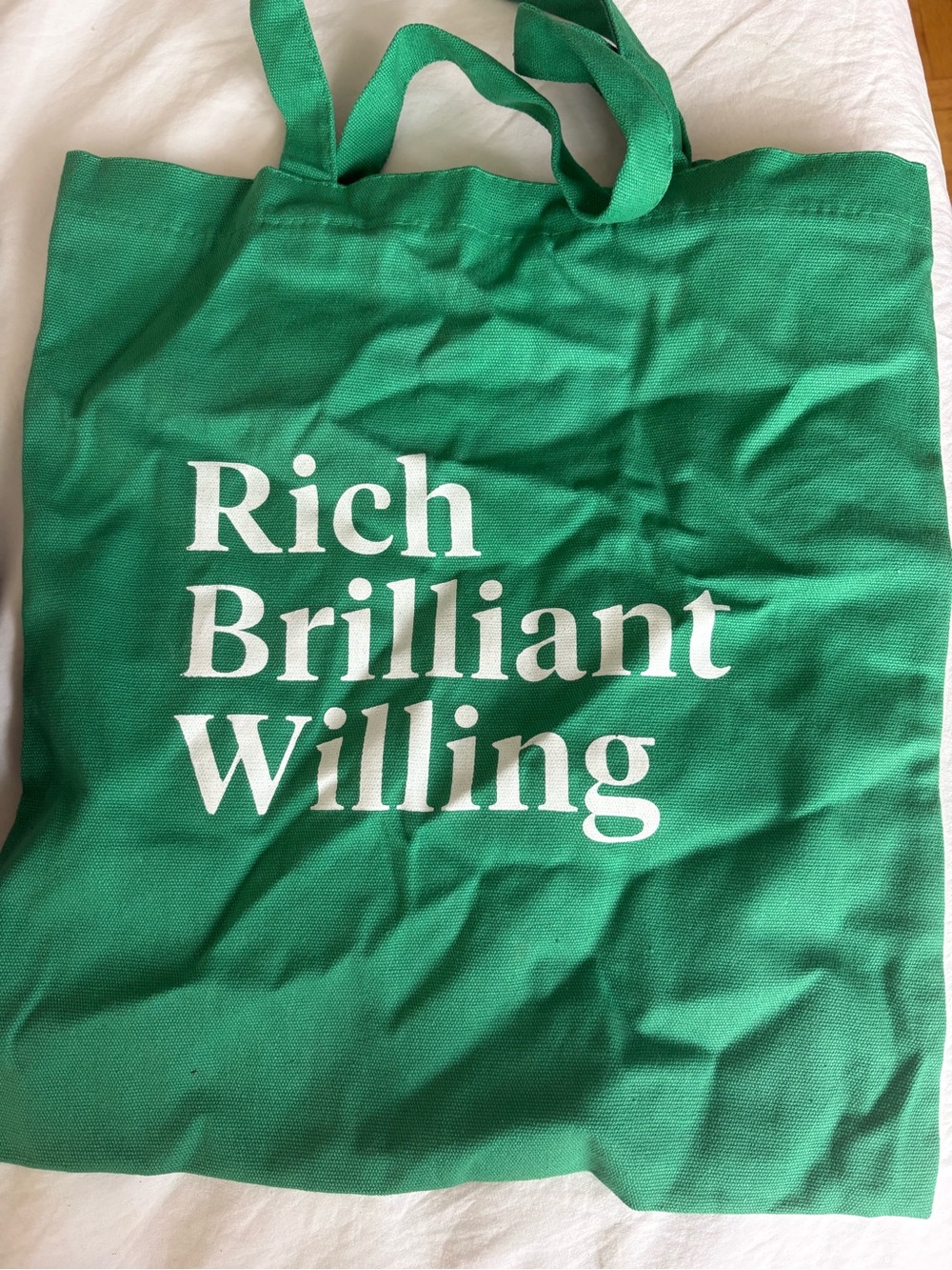 Rich Brilliant Willing Green Canvas Tote Bag - Like New